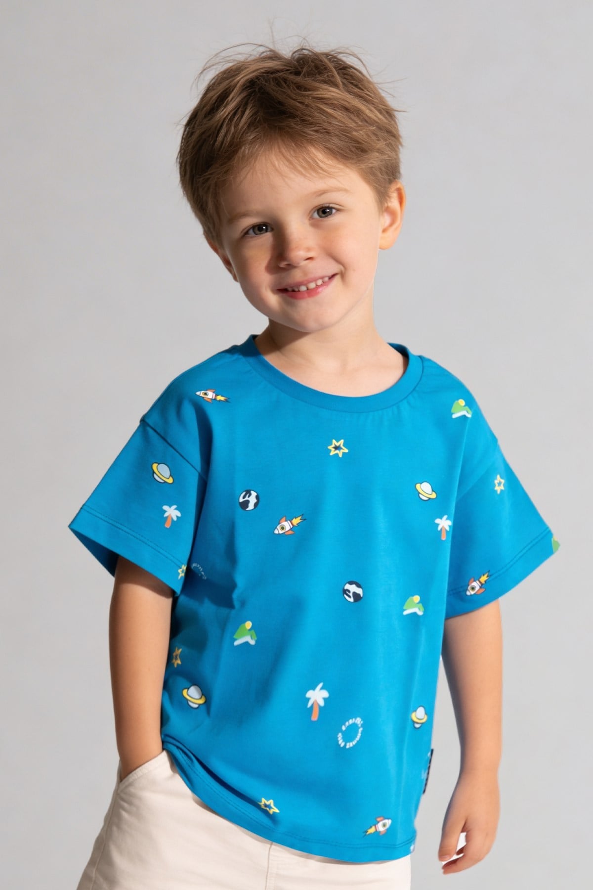 Uzay Temalı Oversize T-shirt Saks