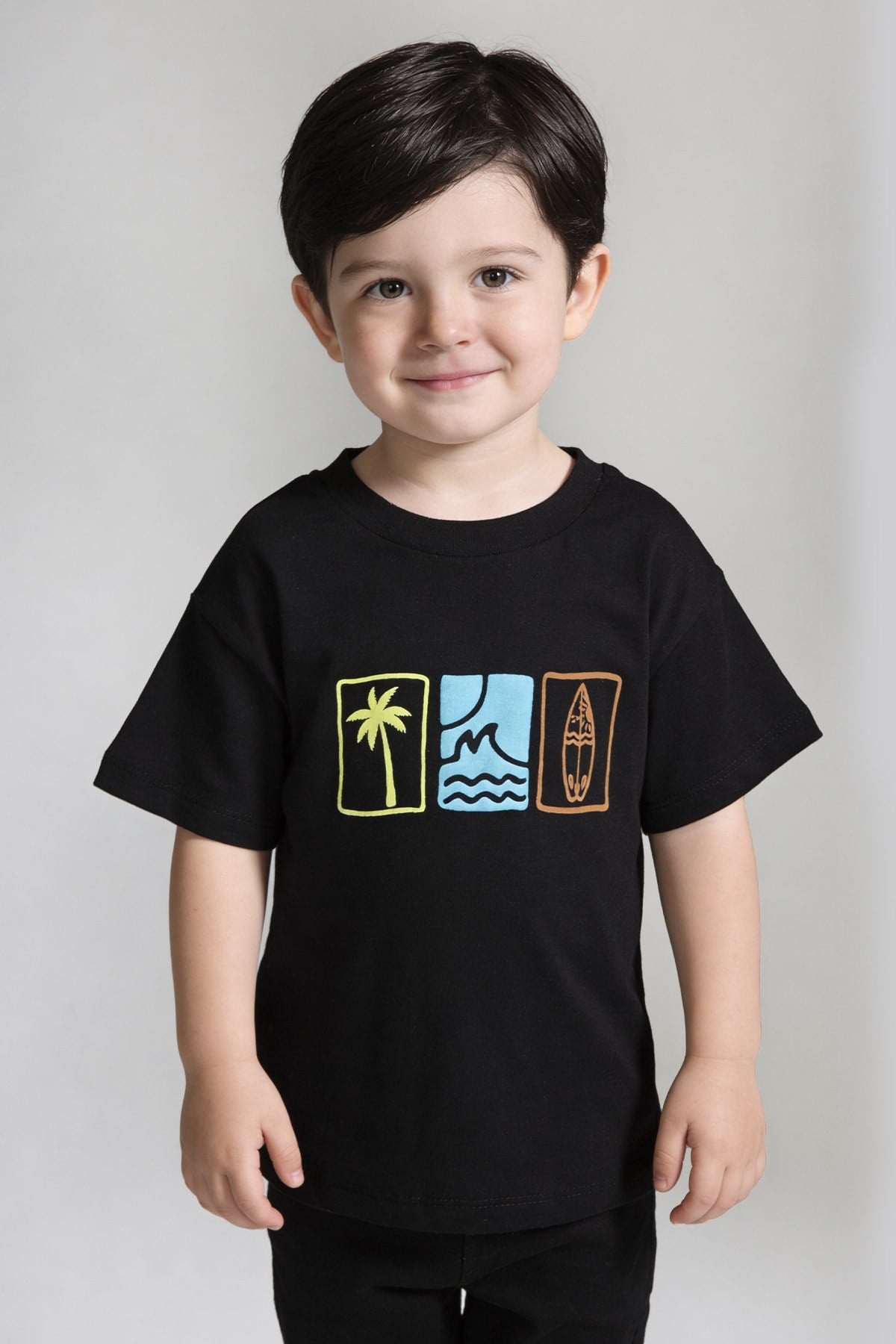 Yaz Temalı Puff Baskılı Oversize T-shirt Siyah