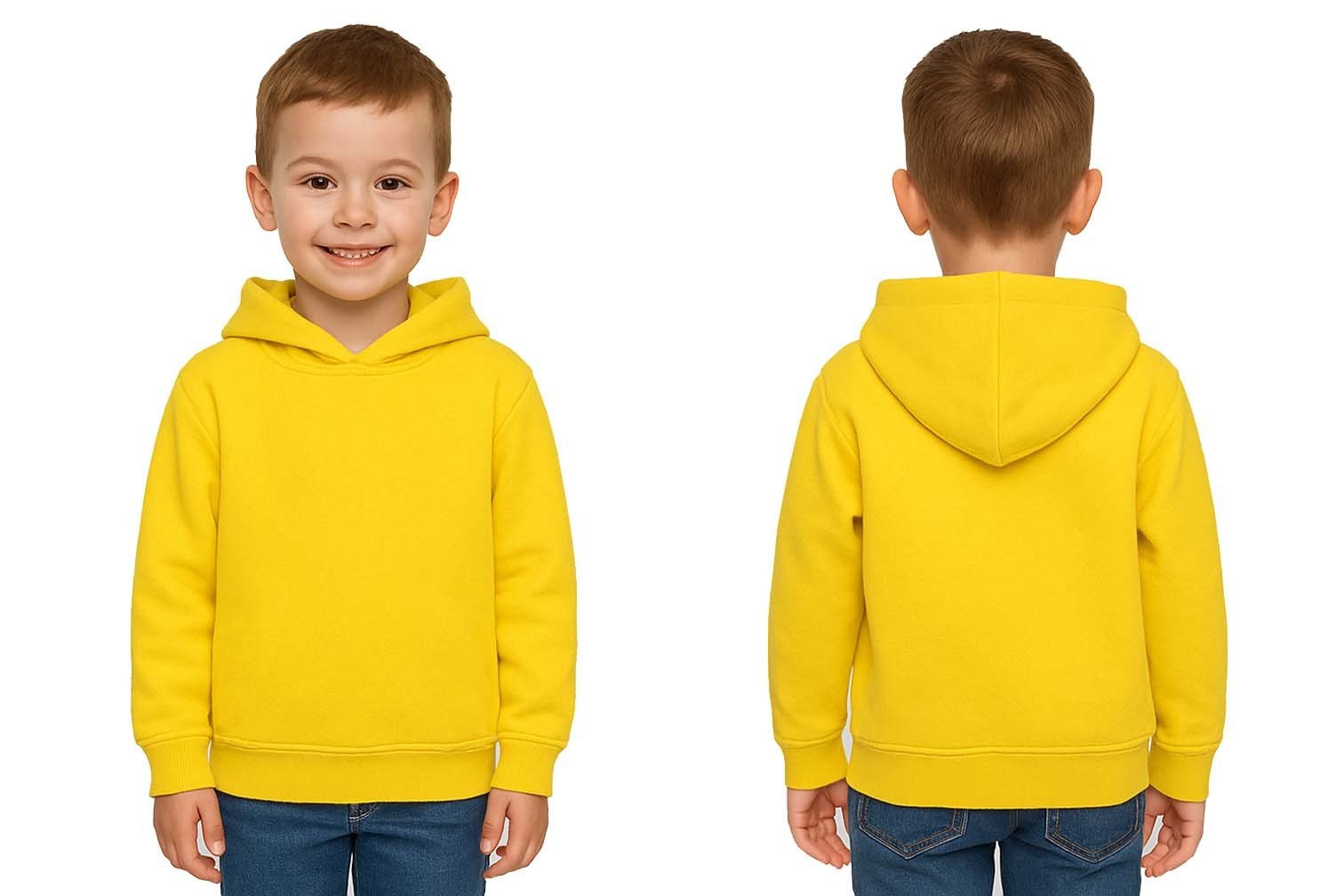Unisex Düz Baskısız Çocuk Sweatshirt Kapüşonlu 3 İplik Şardonlu Kumaş