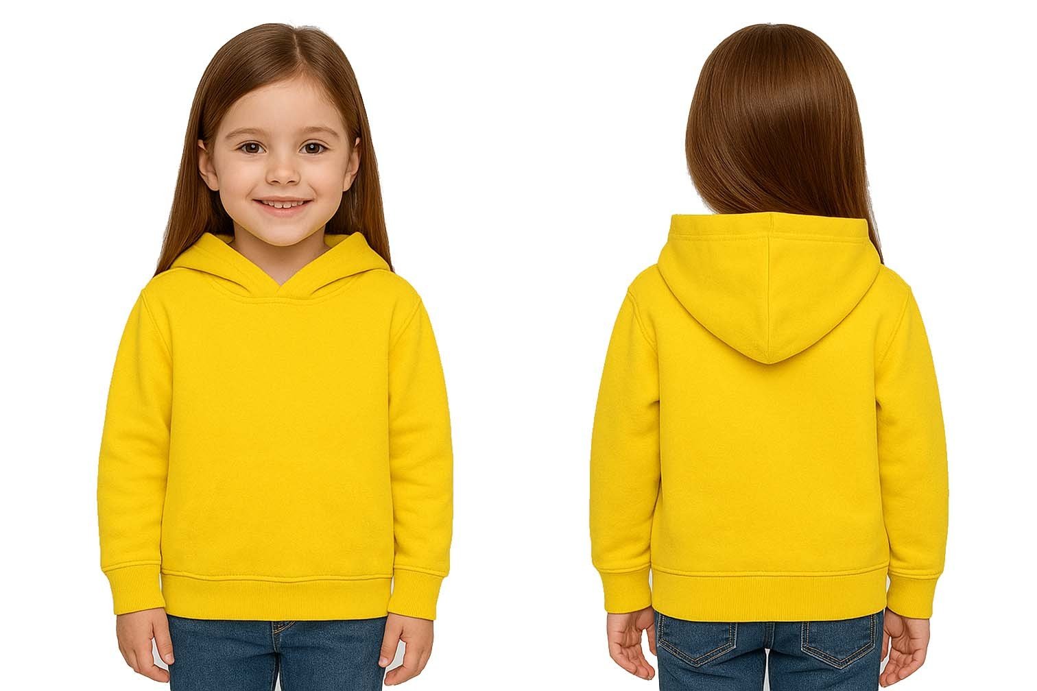 Unisex Düz Baskısız Çocuk Sweatshirt Kapüşonlu 3 İplik Şardonlu Kumaş