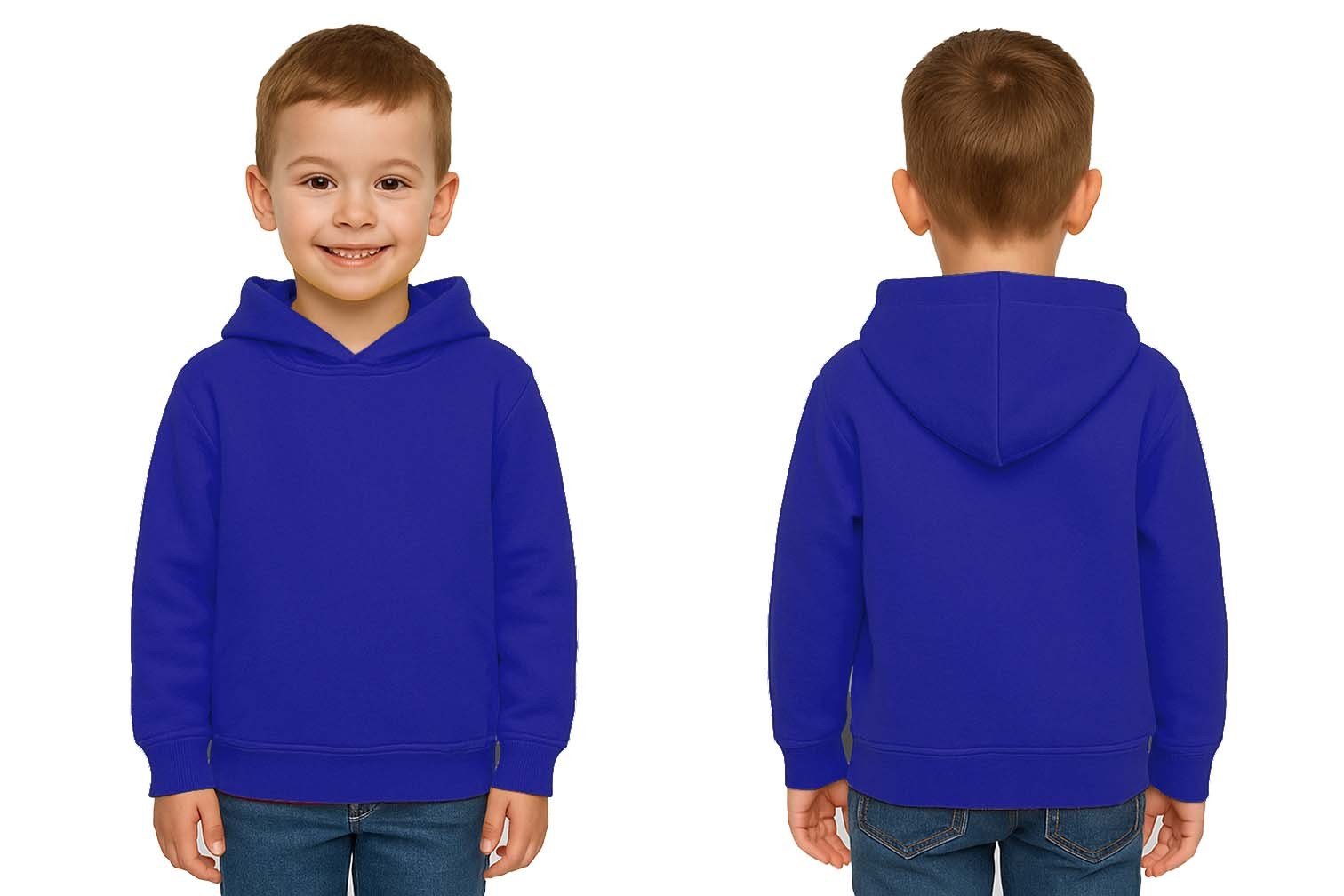 Unisex Düz Baskısız Çocuk Sweatshirt Kapüşonlu 3 İplik Şardonlu Kumaş