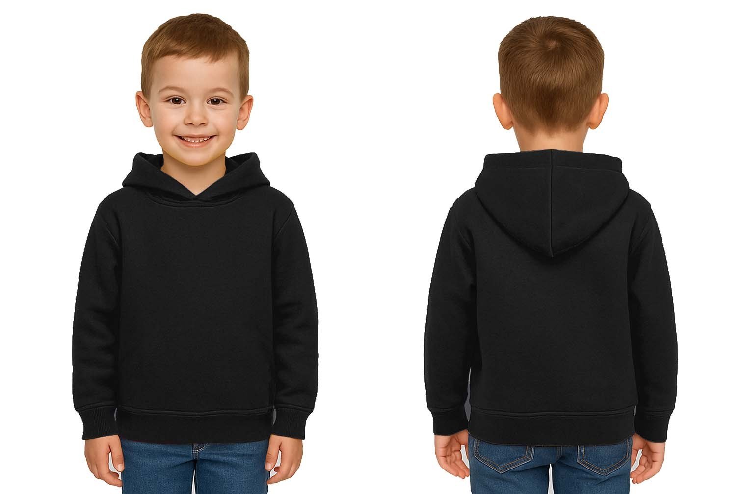 Unisex Düz Baskısız Çocuk Sweatshirt Kapüşonlu 3 İplik Şardonlu Kumaş