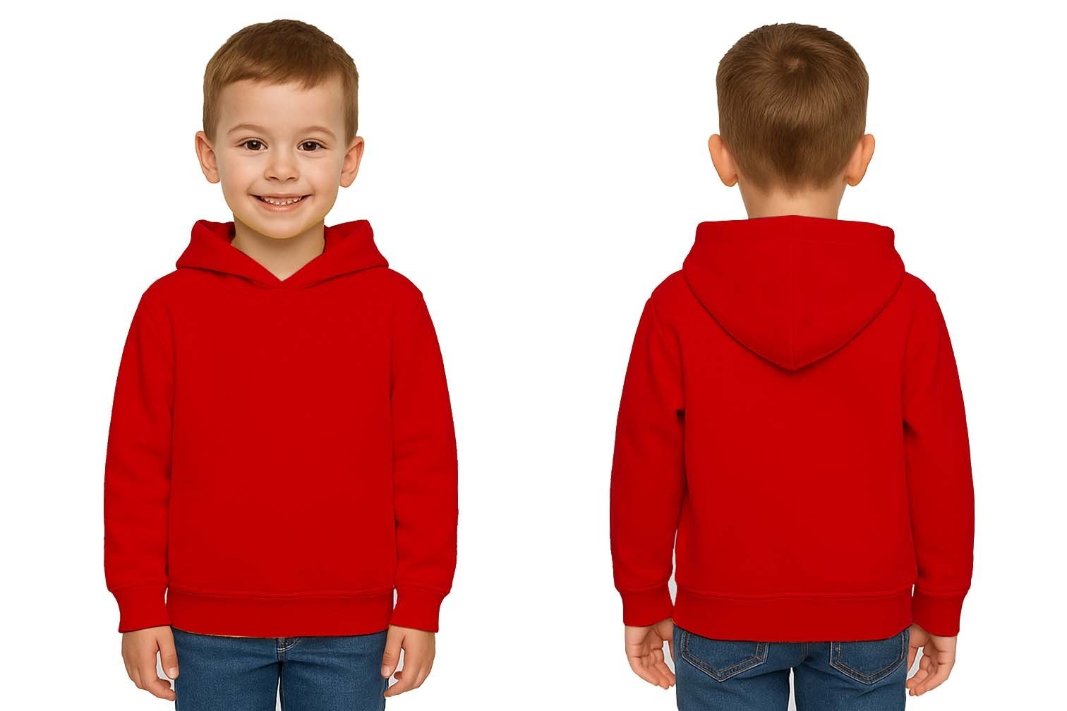 Unisex Düz Baskısız Çocuk Sweatshirt Kapüşonlu 3 İplik Şardonlu Kumaş
