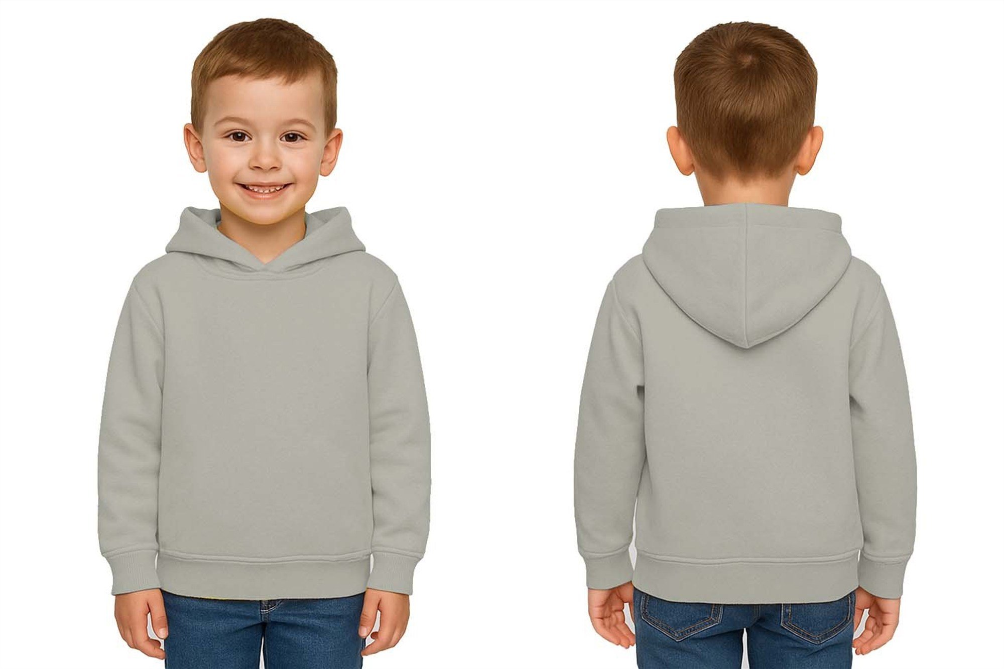 Unisex Düz Baskısız Çocuk Sweatshirt Kapüşonlu 3 İplik Şardonlu Kumaş