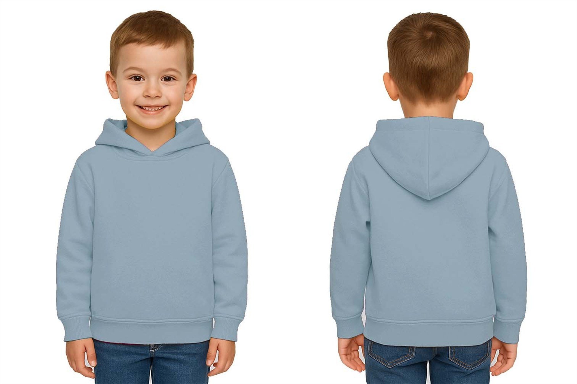 Unisex Düz Baskısız Çocuk Sweatshirt Kapüşonlu 3 İplik Şardonlu Kumaş