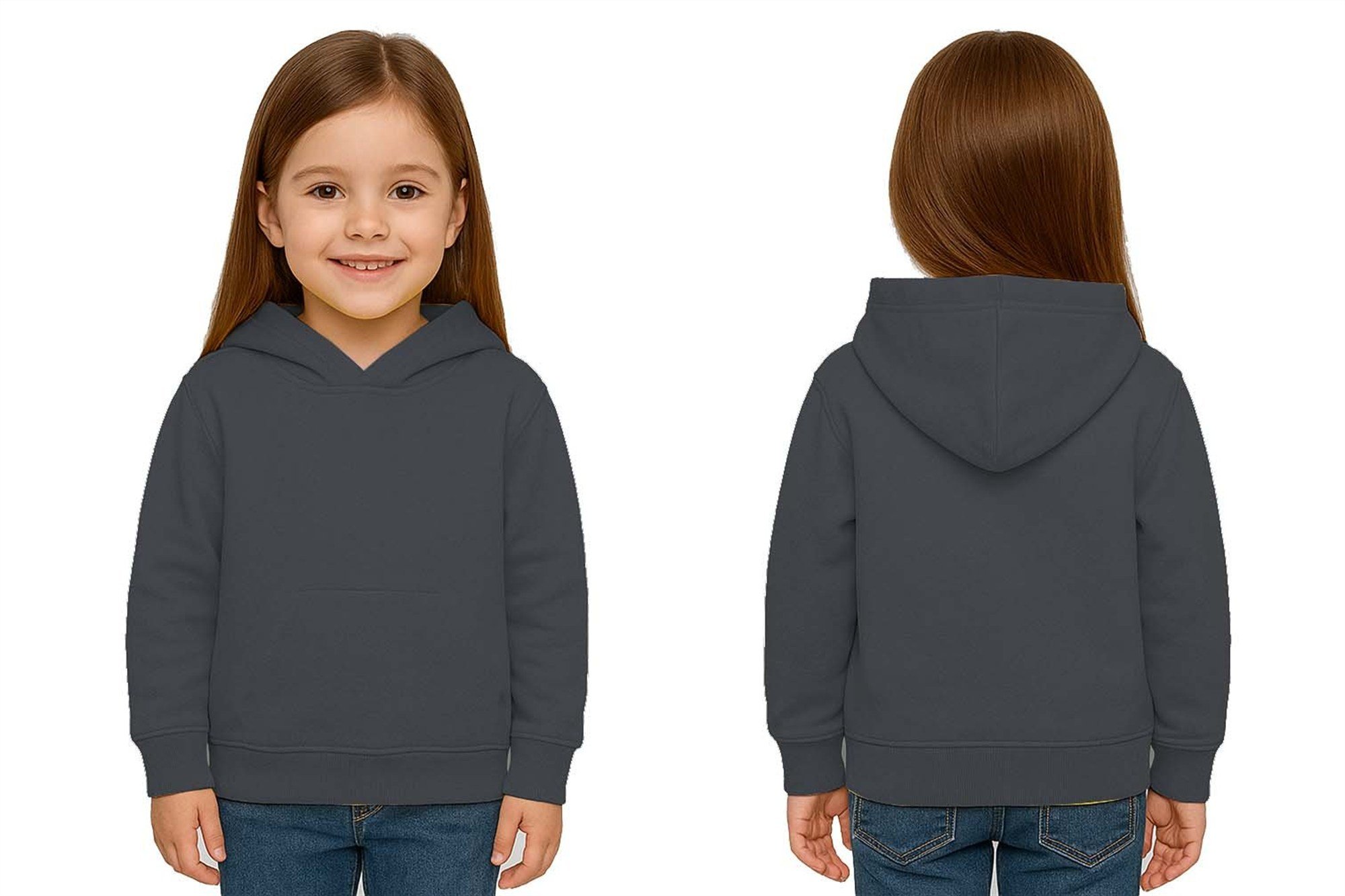 Unisex Düz Baskısız Çocuk Sweatshirt Kapüşonlu 3 İplik Şardonlu Kumaş