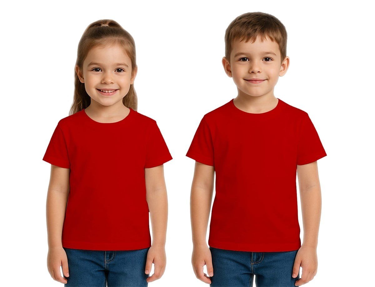 Unisex Düz Renkli Çocuk Tişört Pamuklu Penye Kumaş