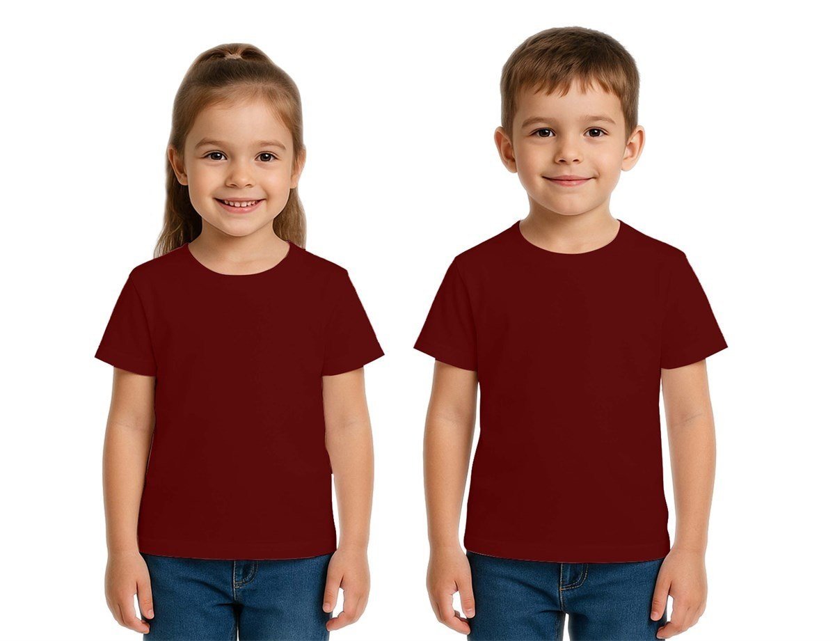 Unisex Düz Renkli Çocuk Tişört Pamuklu Penye Kumaş