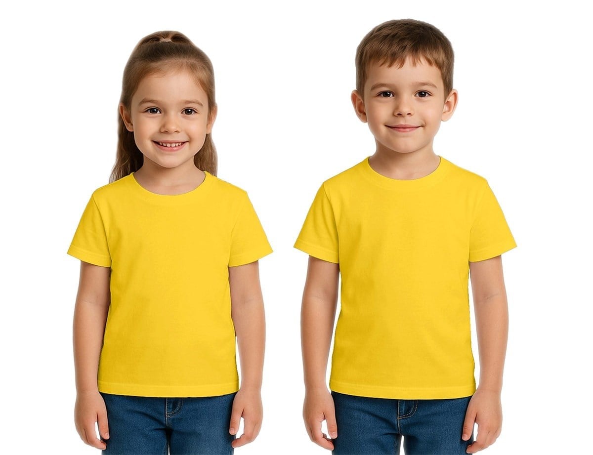 Unisex Düz Renkli Çocuk Tişört Pamuklu Penye Kumaş