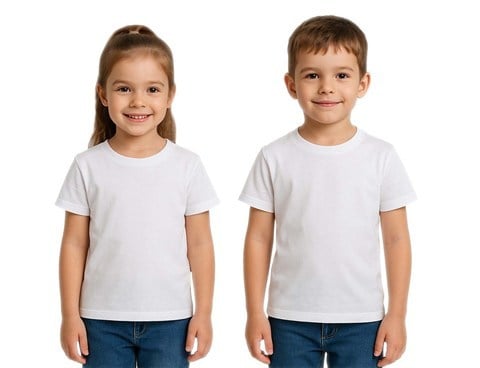 Unisex Düz Renkli Çocuk Tişört Pamuklu Penye Kumaş