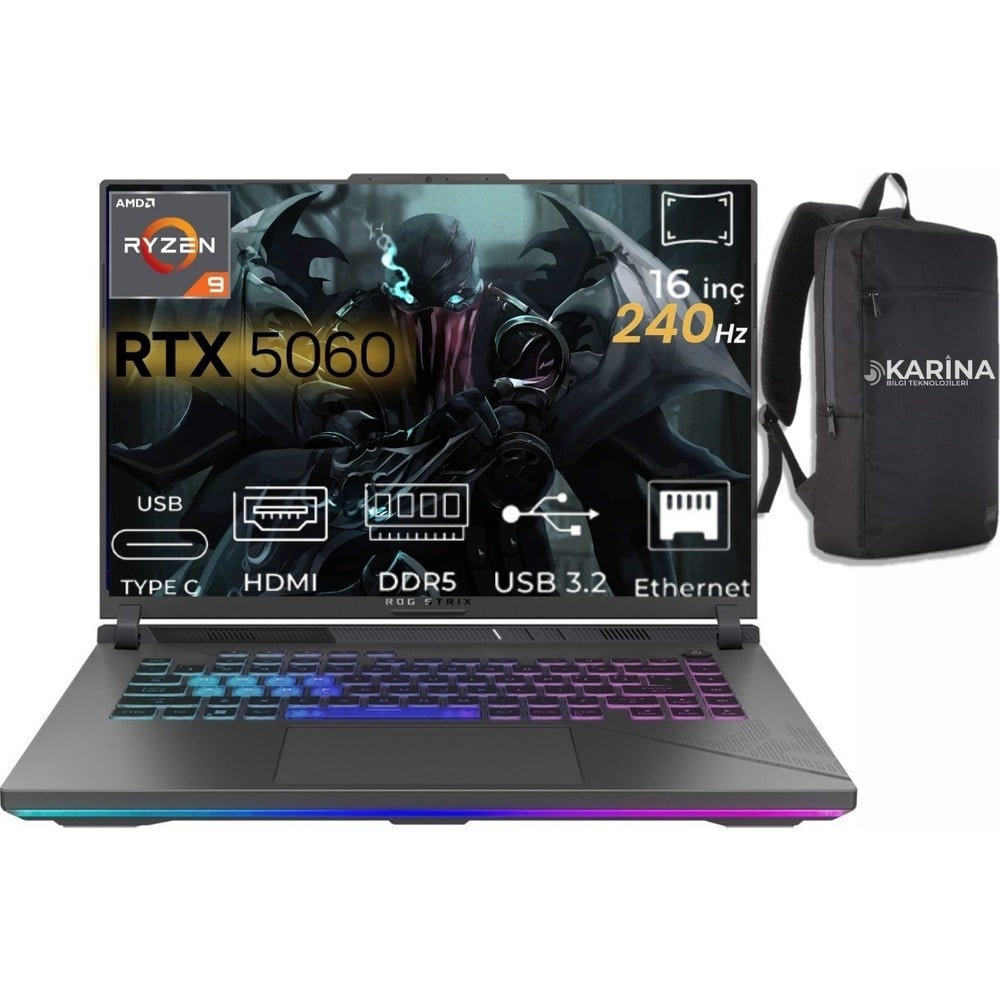 Asus Rog Strix G16 Ryzen 9 8940HX G614PM-S5062-037 64GB 2tb RTX5060 8gb Windows 11 Pro 16