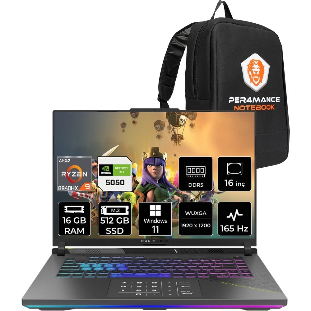 Asus Rog Strix G16 Ryzen 9 8940HX RTX 5050 8GB Gaming Laptop 16GB RAM 512GB SSD 16