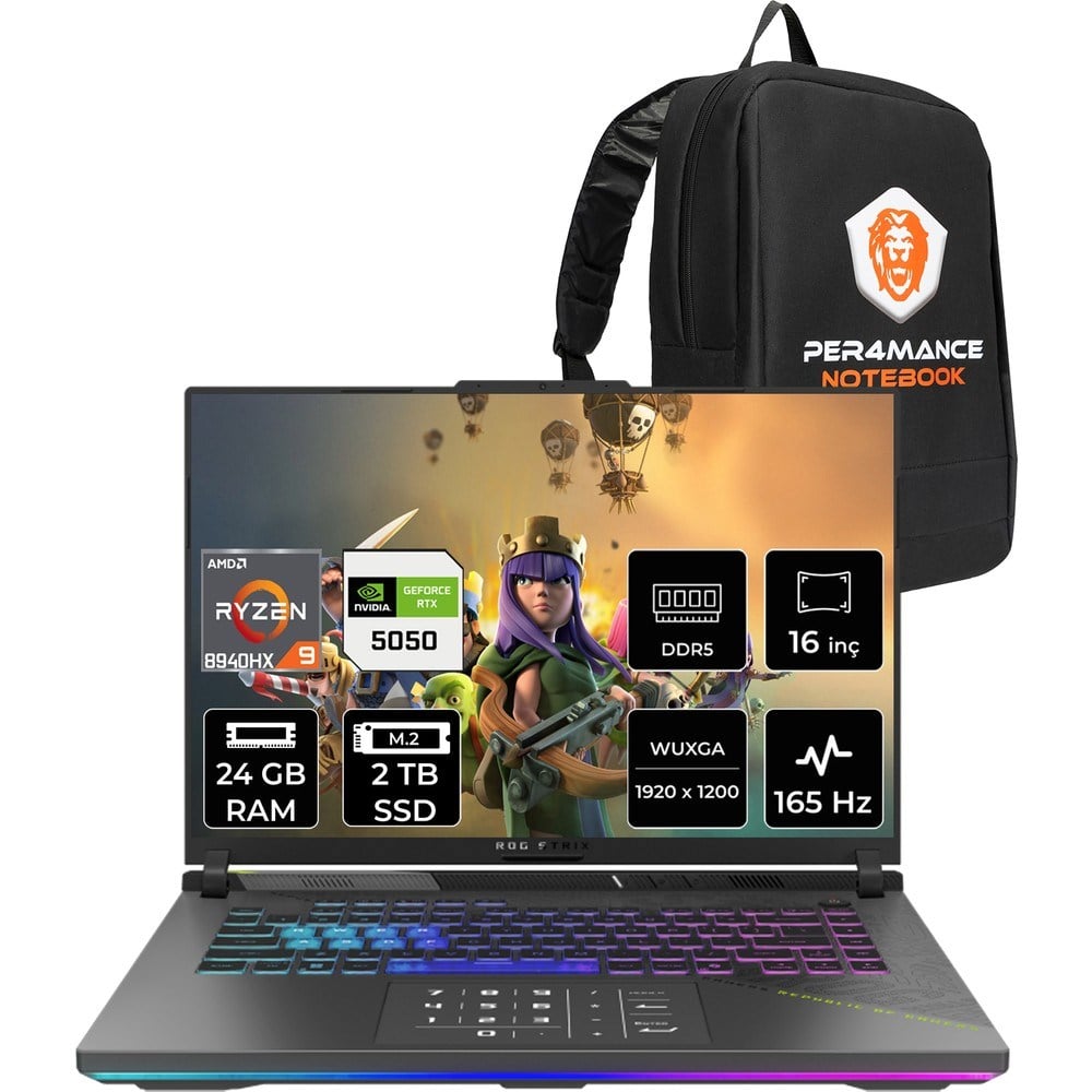 Asus Rog Strix G16 Ryzen 9 8940HX RTX 5050 8GB Gaming Laptop 24GB RAM 2TB SSD 16