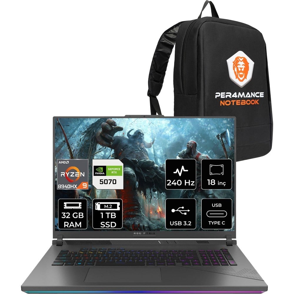 Asus Rog Strix G18 Ryzen 9 8940HX RTX 5070 8GB Gaming Laptop 32GB RAM 1TB SSD 18