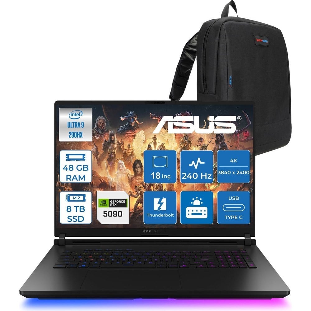 Asus Rog Strix Scar G18 G835LXG-TQ557 Intel Core Ultra 9 290HX Plus 48GB Ddr5 8tb SSD Fdos 175W RTX5090 24GB Ggdr7 18