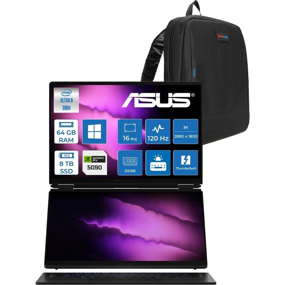 Asus Rog Zephyrus Duo (2026) Intel Core Ultra 9 386H 64GB Ddr5 8tb Windows 11 Pro Geforce Rtx 5090 24GB Çift Ekran 16
