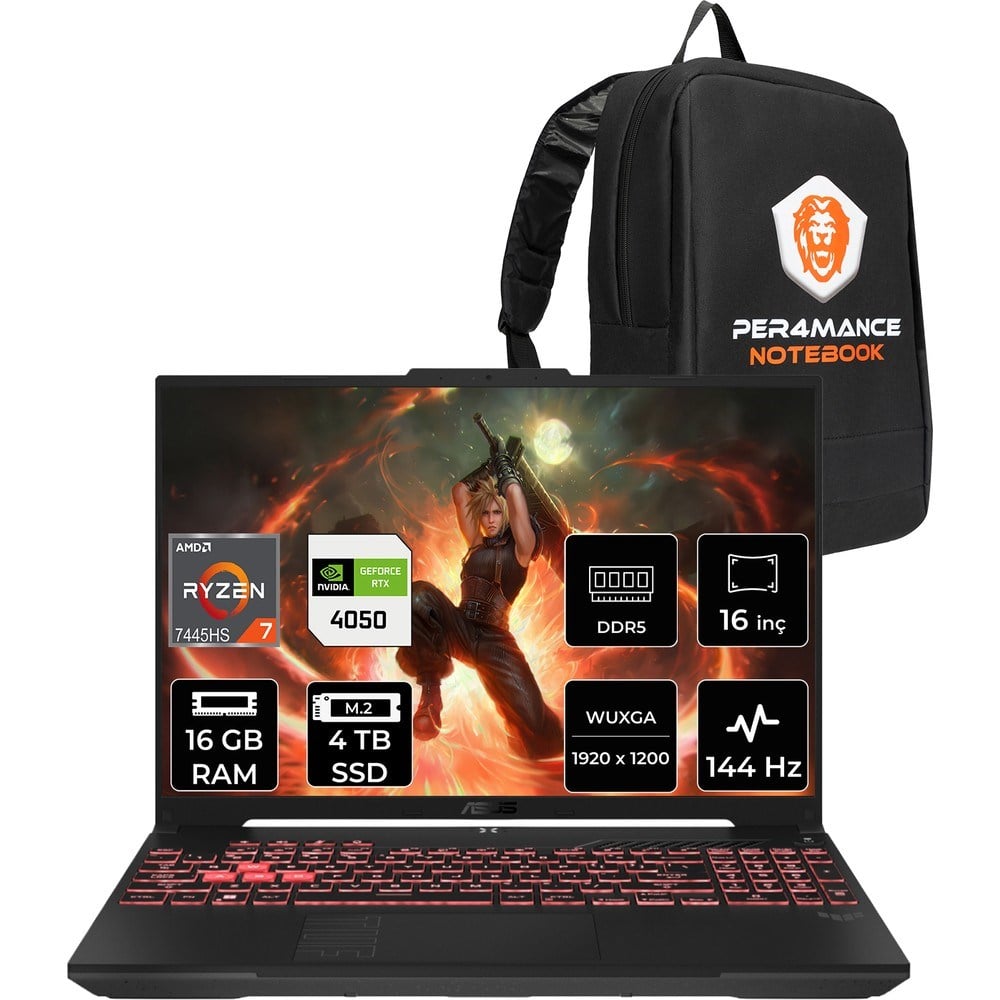 Asus Tuf A16 Ryzen 7 7445HS RTX 4050 Gaming Laptop 16GB RAM 4TB SSD 16