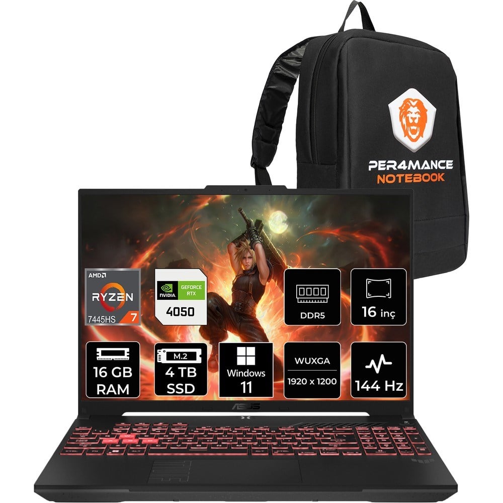 Asus Tuf A16 Ryzen 7 7445HS RTX 4050 Gaming Laptop 16GB RAM 4TB SSD 16