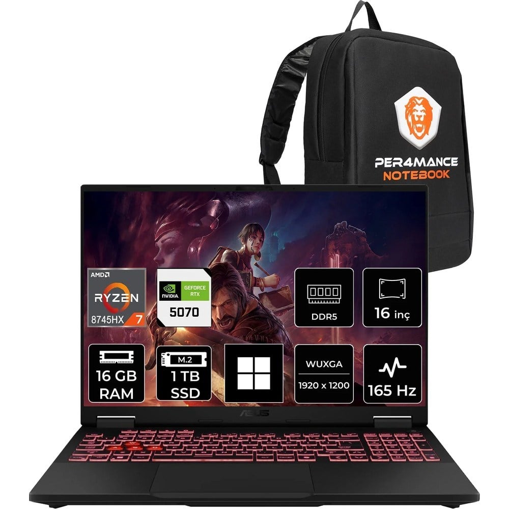Asus Tuf Gaming A16 Amd Ryzen 7 8745HX Rtx 5070 8gb 115W 16GB Ram 1tb SSD 16