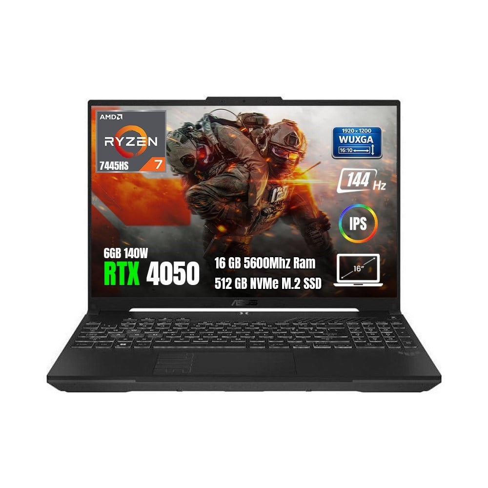 Asus Tuf Gaming A16 FA607NUG-RL208 Amd Ryzen7-7445HS 16GB 512GB SSD RTX4050-6GB 140W 16