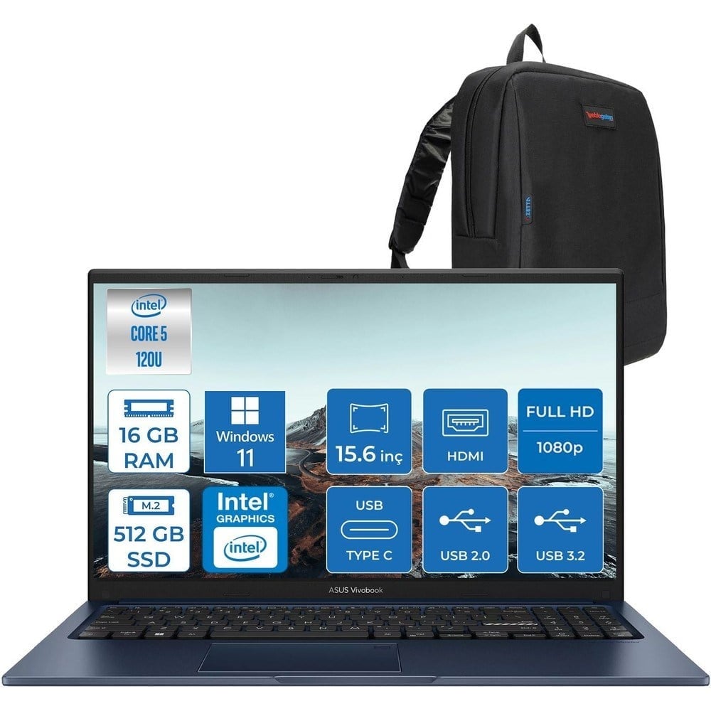 Asus Vivobook X1504VA 15 1.nesil Core 5 120U-16GB-512GB SSD Fhd 15.6INC-Windows 11 Pro Taşınabilir Bilgisayar ZNJ2861P02+ZETTAÇANTA
