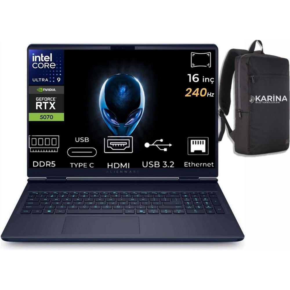 Dell Alienware 16X Aurora Intel Core Ultra 9-275HX AC16251-CU932157W-K06 96GB 2tb RTX5070 8gb W11HOME 16 Inç 2k Wqxga 240Hz 3ms Wva Taşınabilir Bilgisayar
