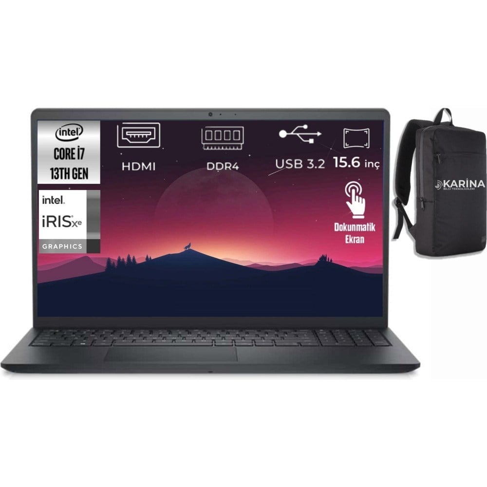 Dell Inspiron 15 3530 Intel Core I7-1355U I35301018TU-26 40GB 2tb Iris Xe Graphics Windows 11 Pro 15.6 Inç Full Hd 60Hz IPS Dokunmatik Taşınabilir Bilgisayar
