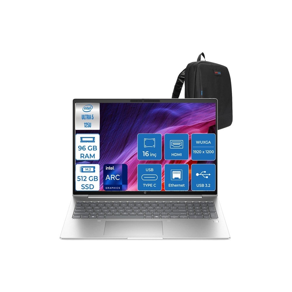 HP Probook 460 G11 Intel Core Ultra 5 125U Ddr5 96GB 512GB SSD Intel® Aı Boost 16 Wuxga IPS Windows 11 Home Taşınabilir Bilgisayar 9Y7S7ETH25 + Zettaçanta