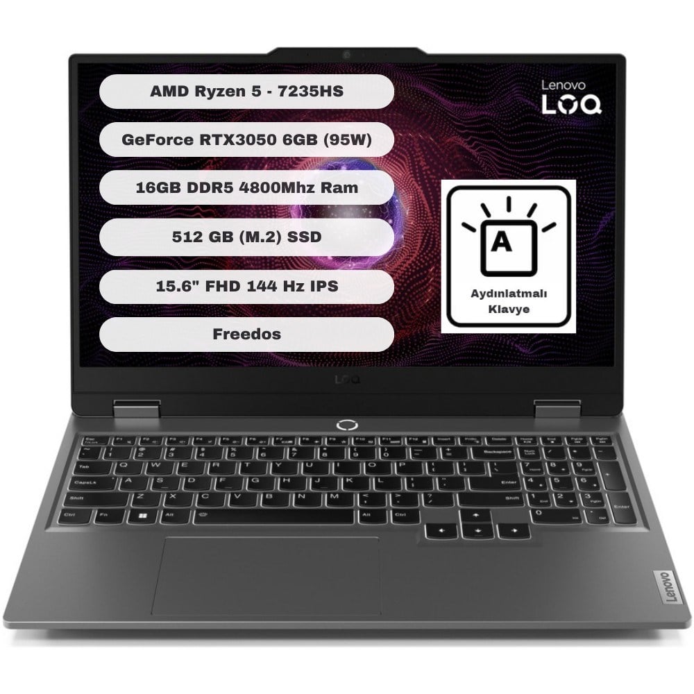 Lenovo LOQ AMD Ryzen 5 7235HS 16GB 512GB SSD RTX3050 Freedos 15.6