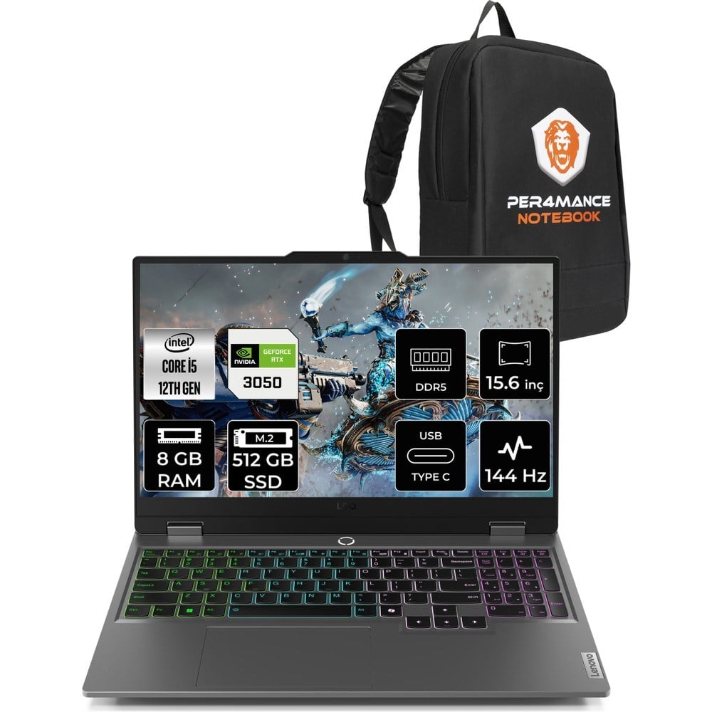 Lenovo Loq i5 12600HX RTX 3050 Gaming Laptop 8GB RAM 512GB SSD 15.6