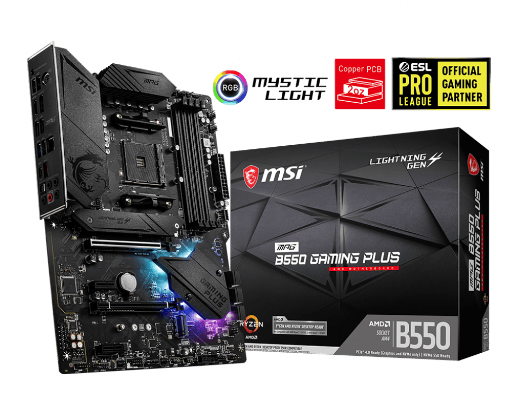 MSI MPG B550 GAMING PLUS DDR4 4400MHZ 1XHDMI 1XDP 2XM.2 USB 3.2 ATX AM4 (AMD 5000/4000G/3000 SERİLERİ İLE UYUMLU)