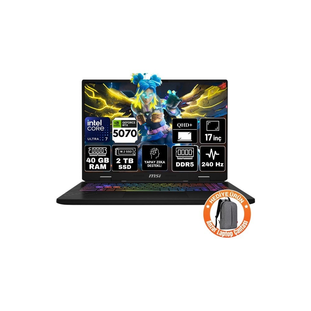 MSI Msı Crosshaır 17 Hx Aı Intel Core Ultra 7 255HX 40GB 2tb SSD RTX5070 8gb Windows 11 Pro 17