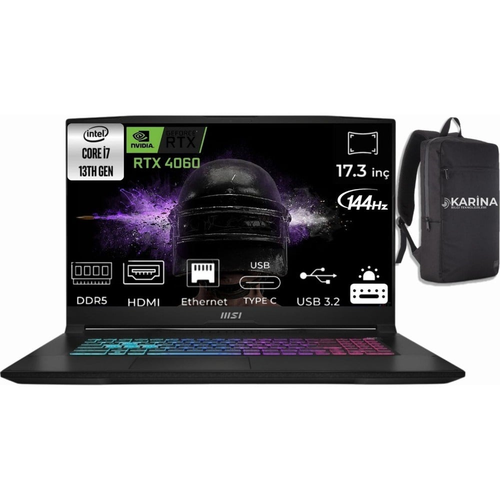 MSI Msı Katana 17 Intel Core I7 13620H B13VFK-872XTR-63 96GB 4tb Rtx 4060 8gb Windows 11 Pro 17.3