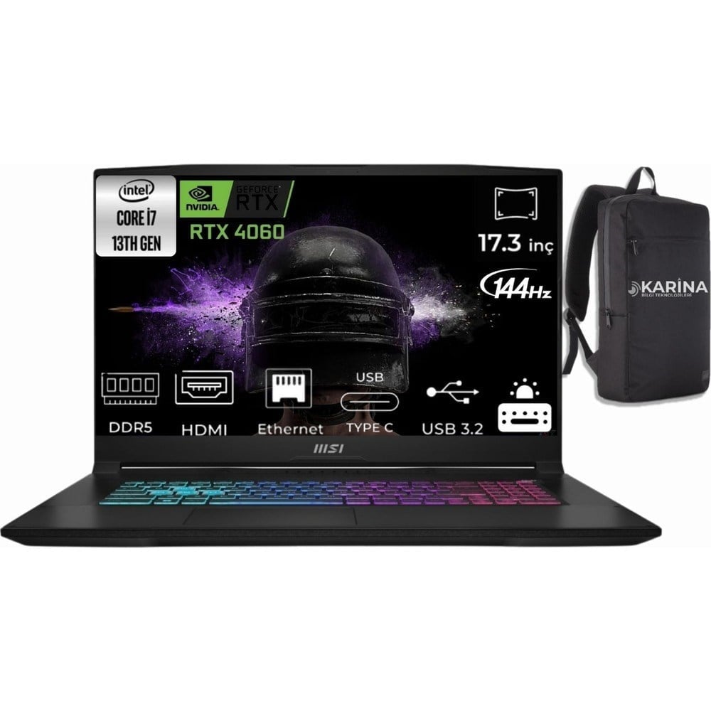 MSI Msı Katana 17 Intel Core I7 13620H B13VFK-872XTR-56 48GB 2tb Rtx 4060 8gb Windows 11 Pro 17.3