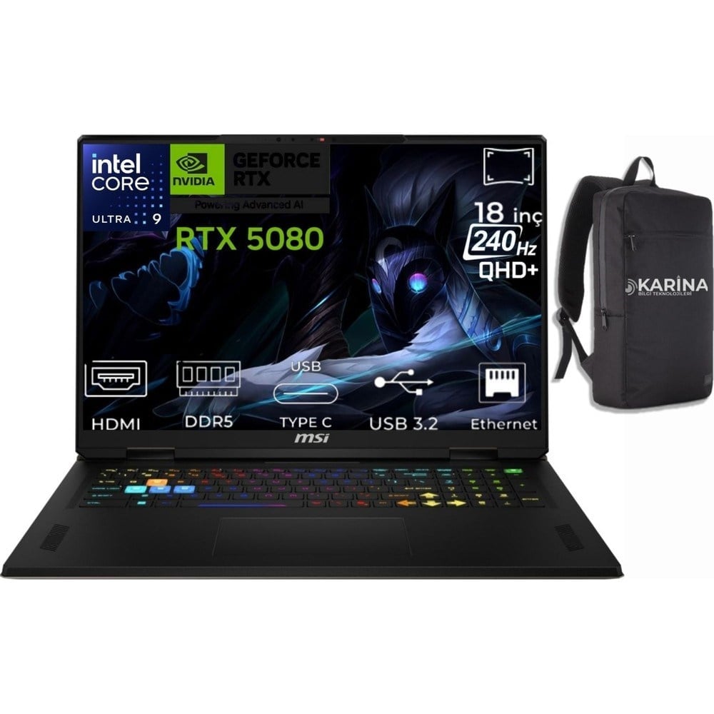 MSI Msı Vector 18 Hx Aı Ultra 9 275HX A2XWIG-666XTR-06 40GB 2tb RTX5080 16GB Freedos 18