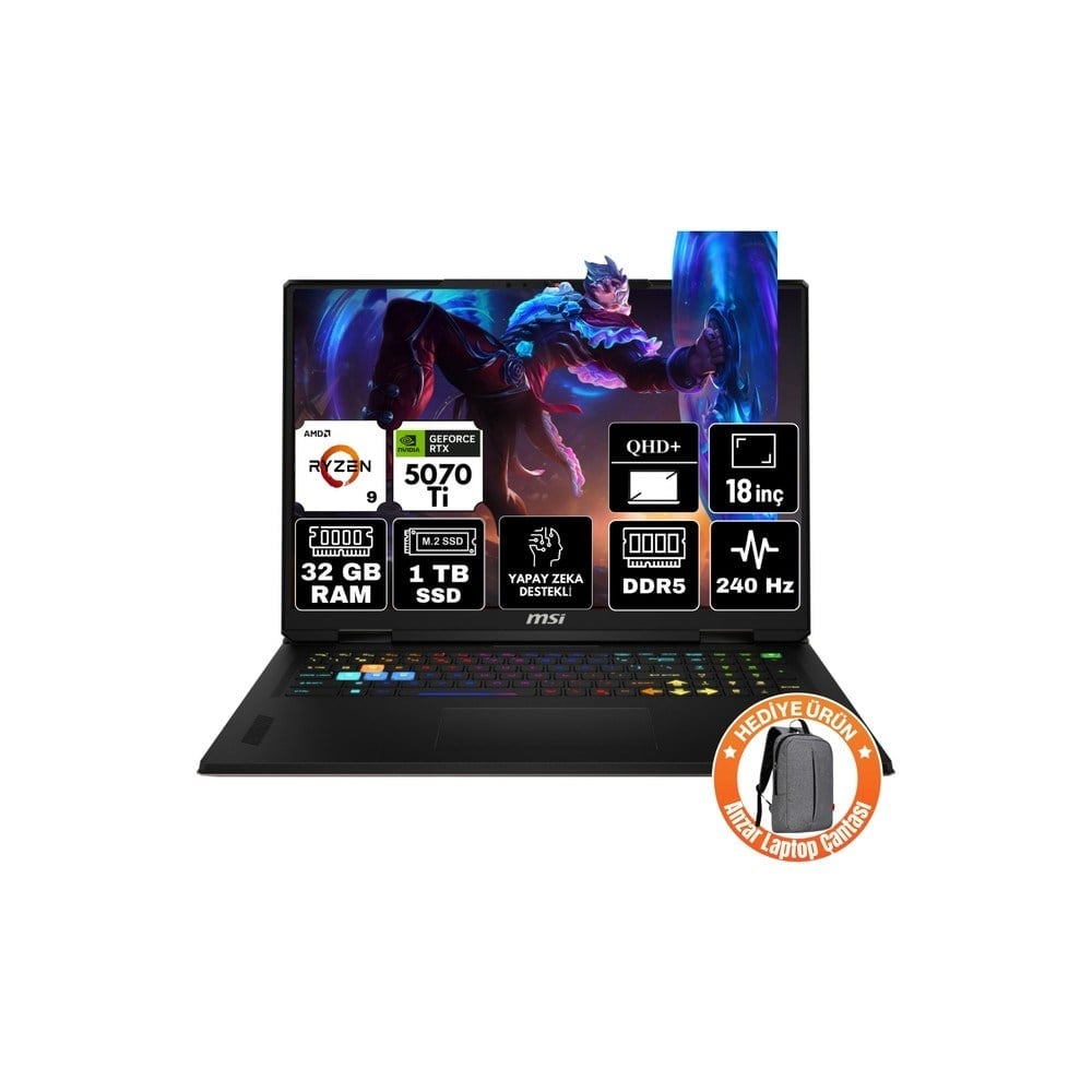 MSI Msı Vector A18 Hx Amd Ryzen 9 9955HX 32GB 1tb SSD RTXRTX5070TI 12GB Windows 11 Pro 18