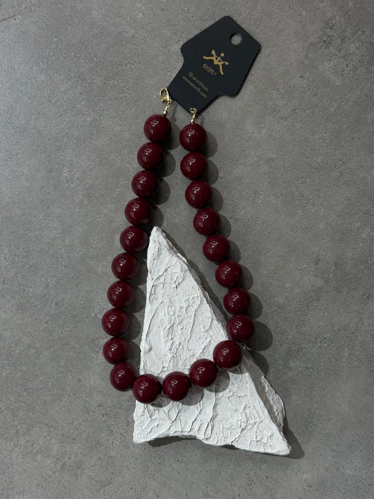 Bordo Boncuklu Kolye