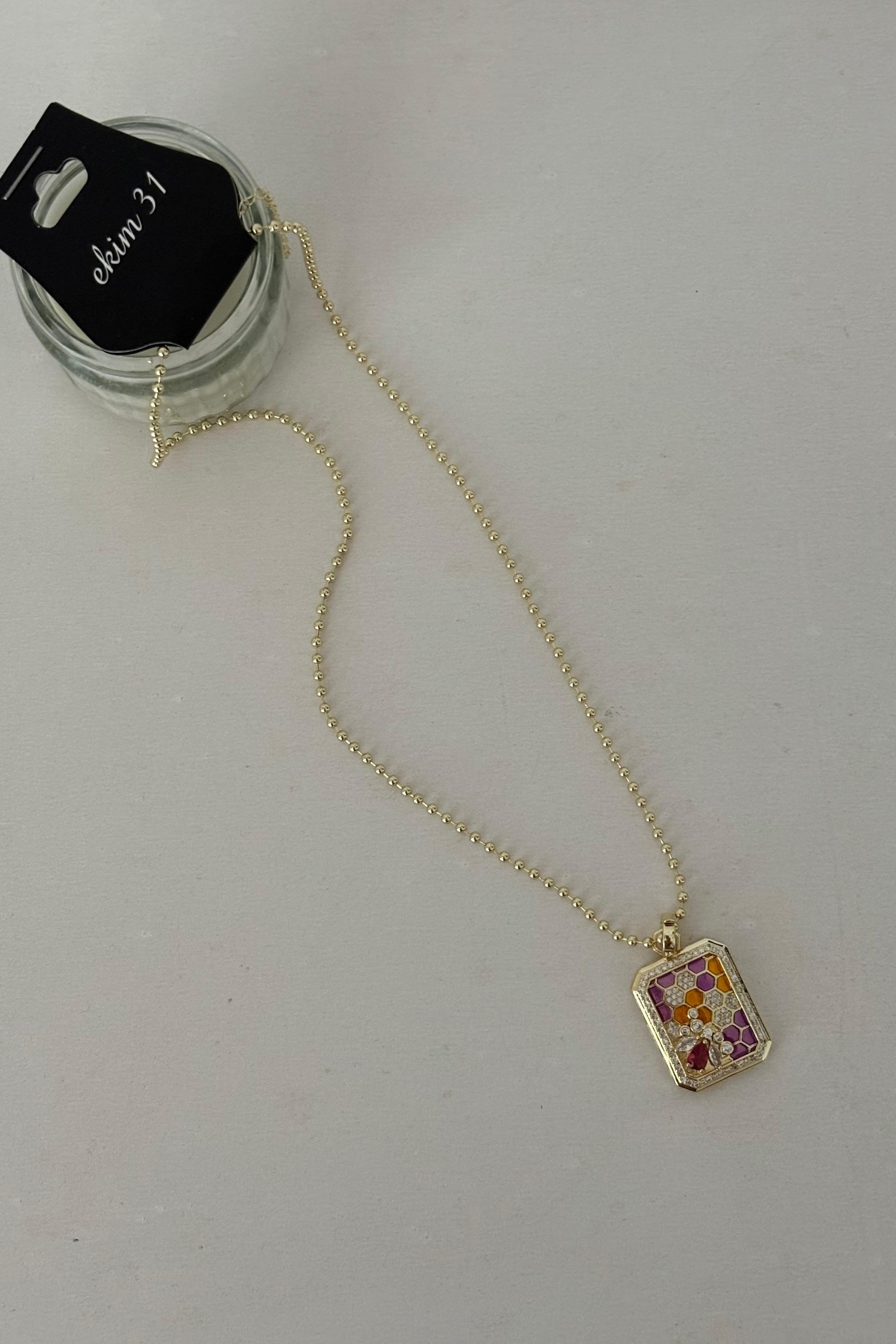 Lila Bal Peteği Model Uçlu  Kolye