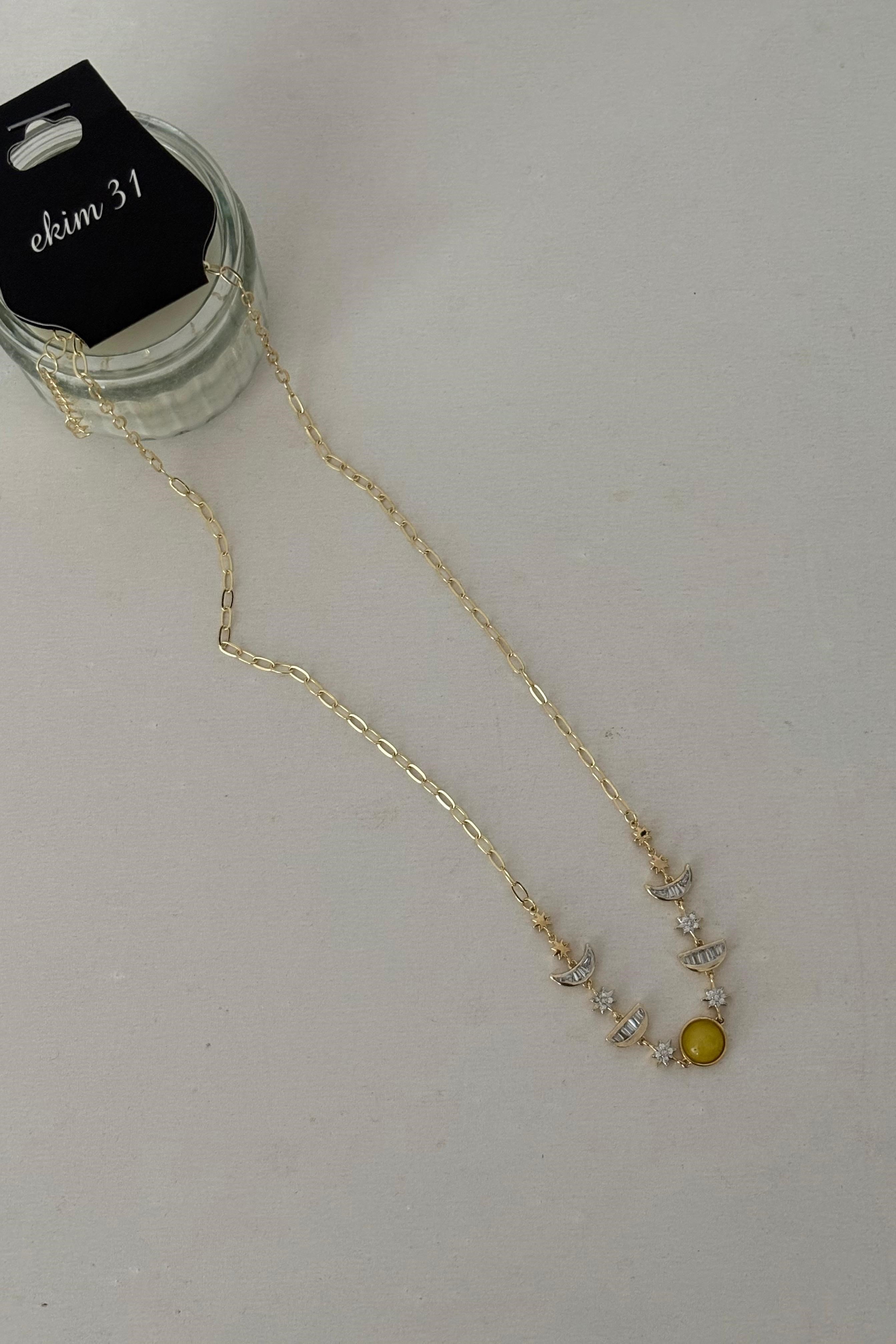 Sarı Taş Uçlu Kolye