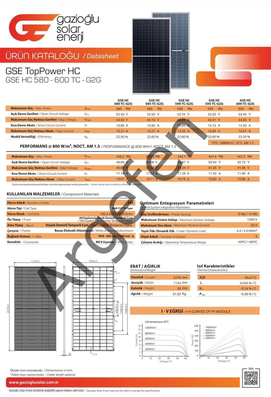 GAZİOĞLU SOLAR 590 Watt A+ Half Cut Monokristal Perc TOPCON  Yeni Nesil Güneş (Solar) Panel