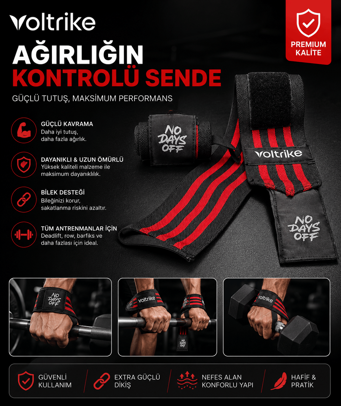 Voltrike Fitness Bilekliği Kırmızı Siyah Pro