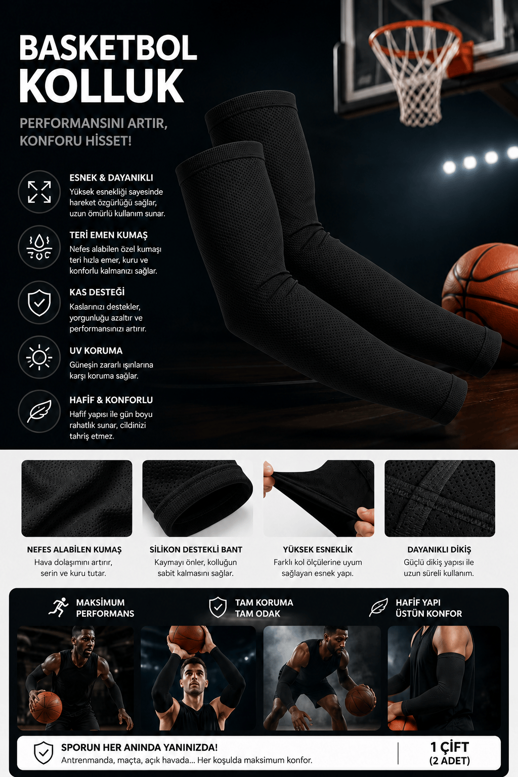 Voltrike Siyah Basketbol Kolluğu Örme