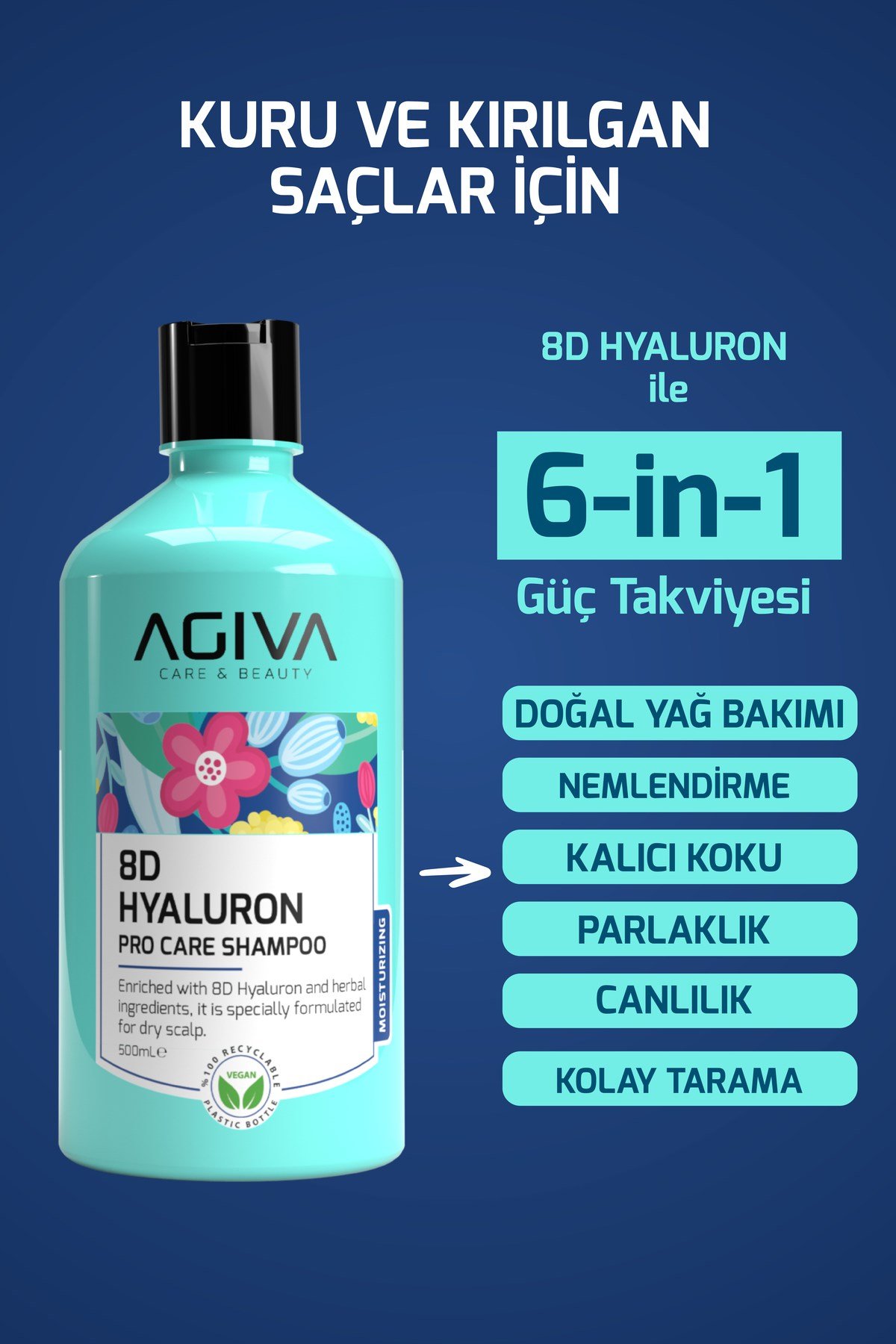 8d Hyaluron Kuru ve Kırılgan Saçlar İçin Nemlendirici Saç Bakım Şampuanı-Vegan