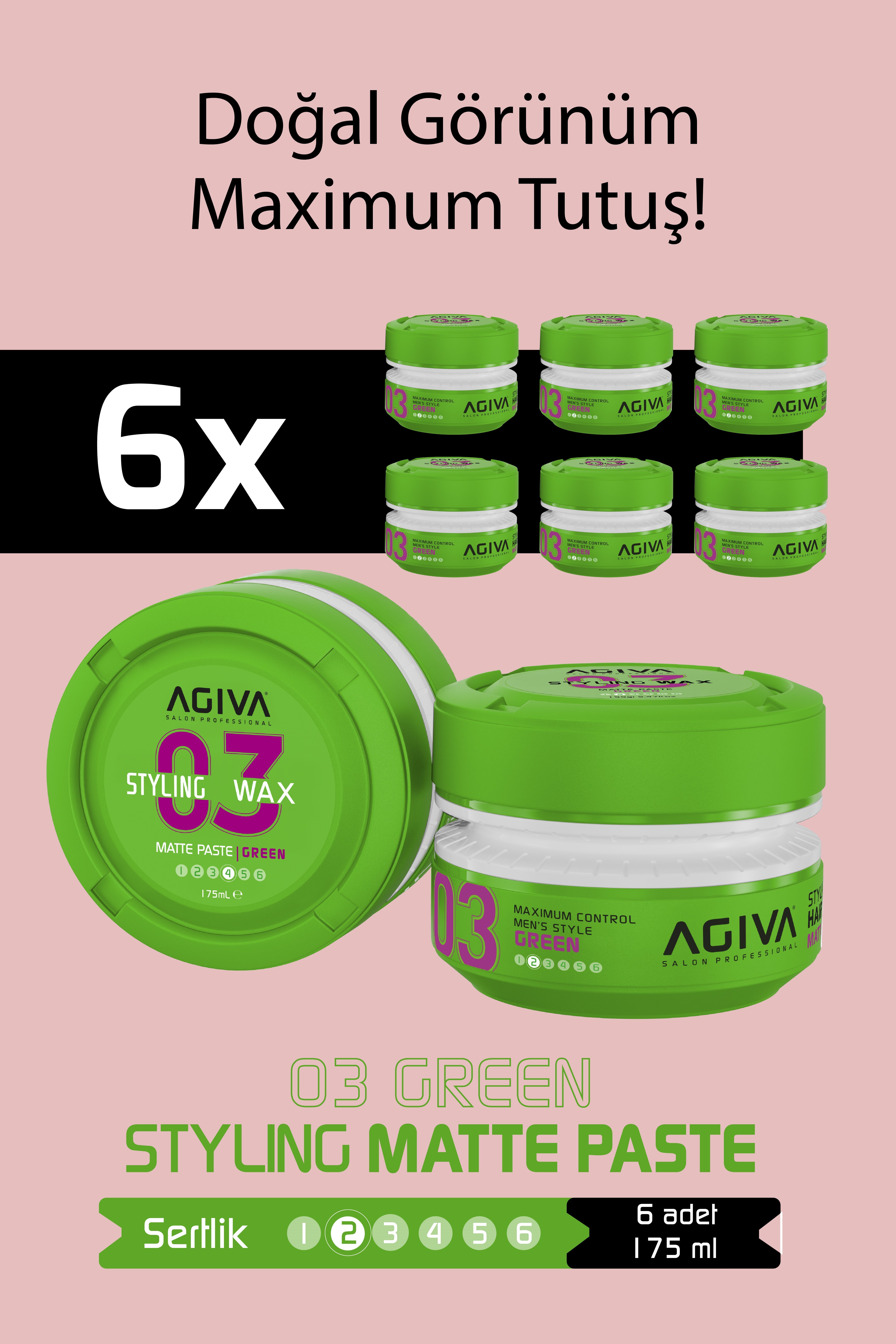 agiva Green Mat ve Doğal Görünüm Sağlayan Wax 175 ml - 6'lı SET