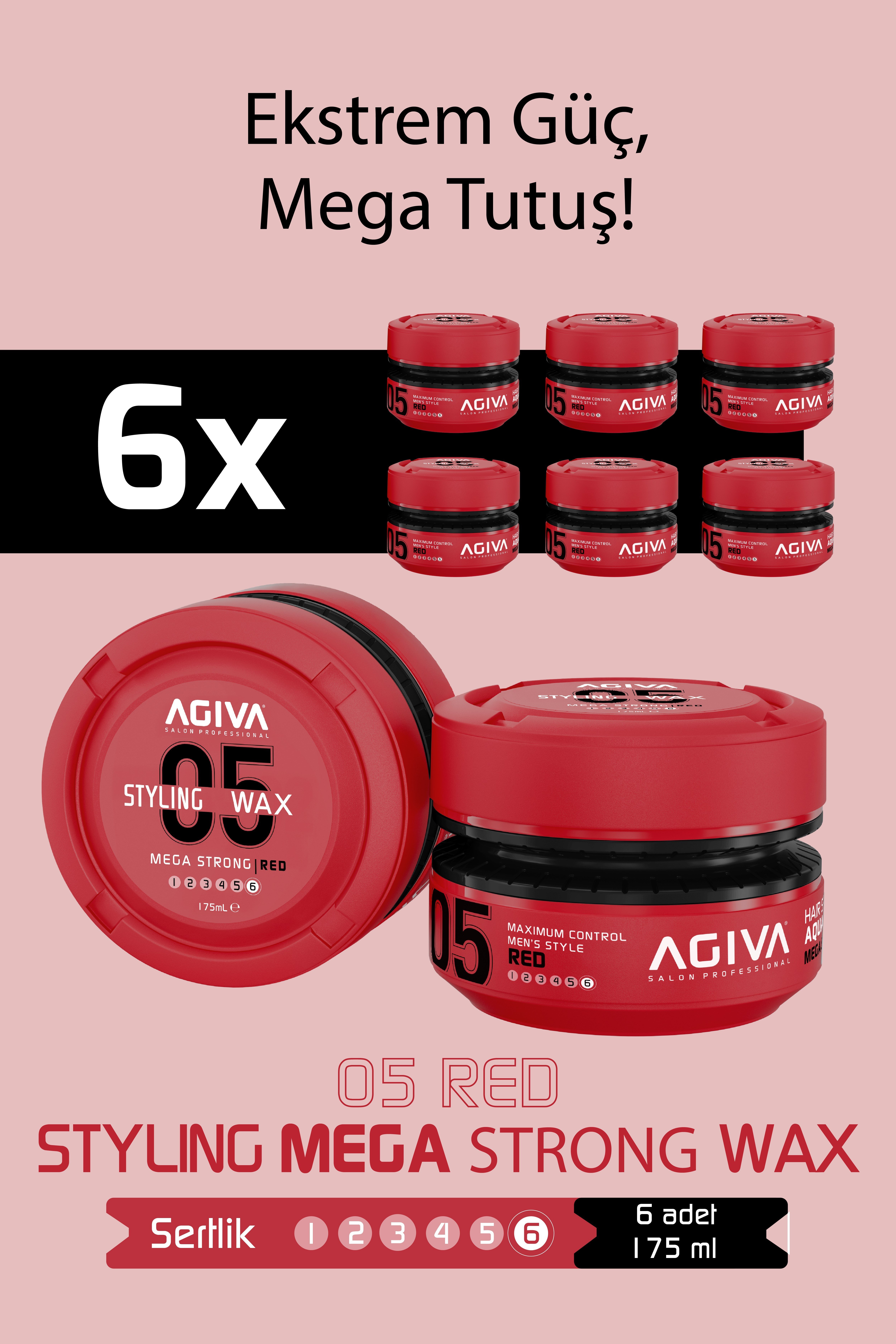 agiva Red Mega Güçlü Tutuş ve Islak Görünüm Sağlayan Wax 175 ml - 6'lı SET