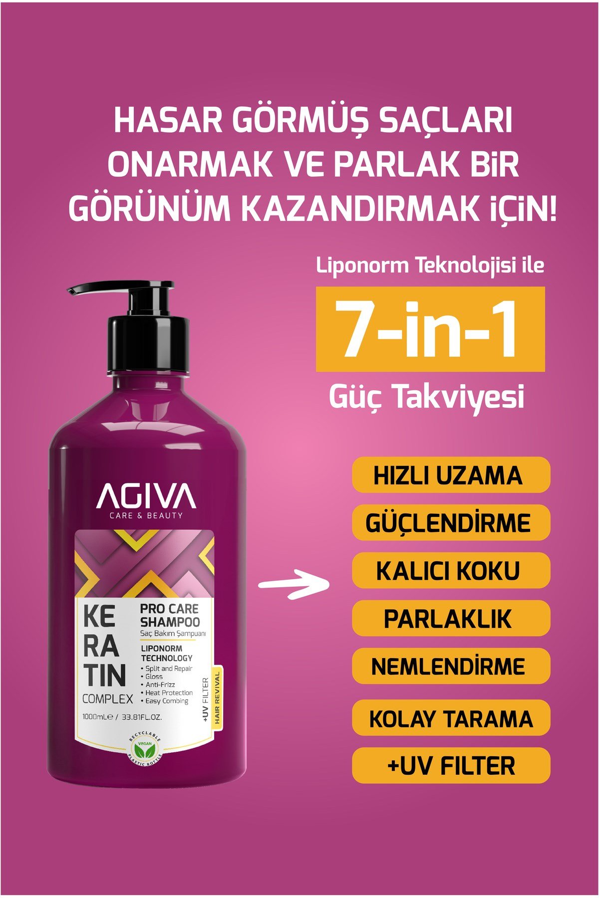 Keratin Complex Pro Care Onarıcı ve Isı Koruyucu Saç Bakım Şampuanı-1000ML