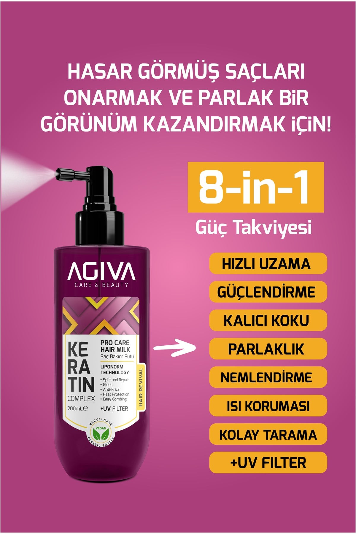 Keratin Saç Bakım Sütü 200 ml – Hızlı Saç Uzatma Destekli Saç Bakım