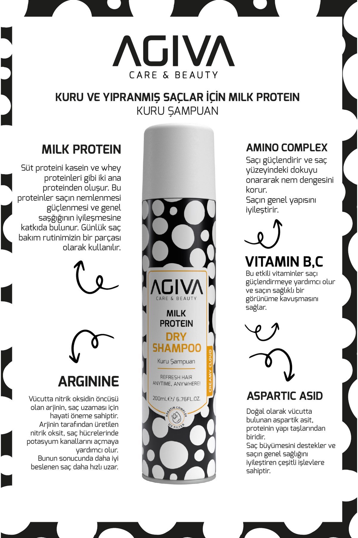 Milk Protein Amino Complex Kuru Ve Yıpranmış Saçlar Için Kuru Şampuan 200 ml