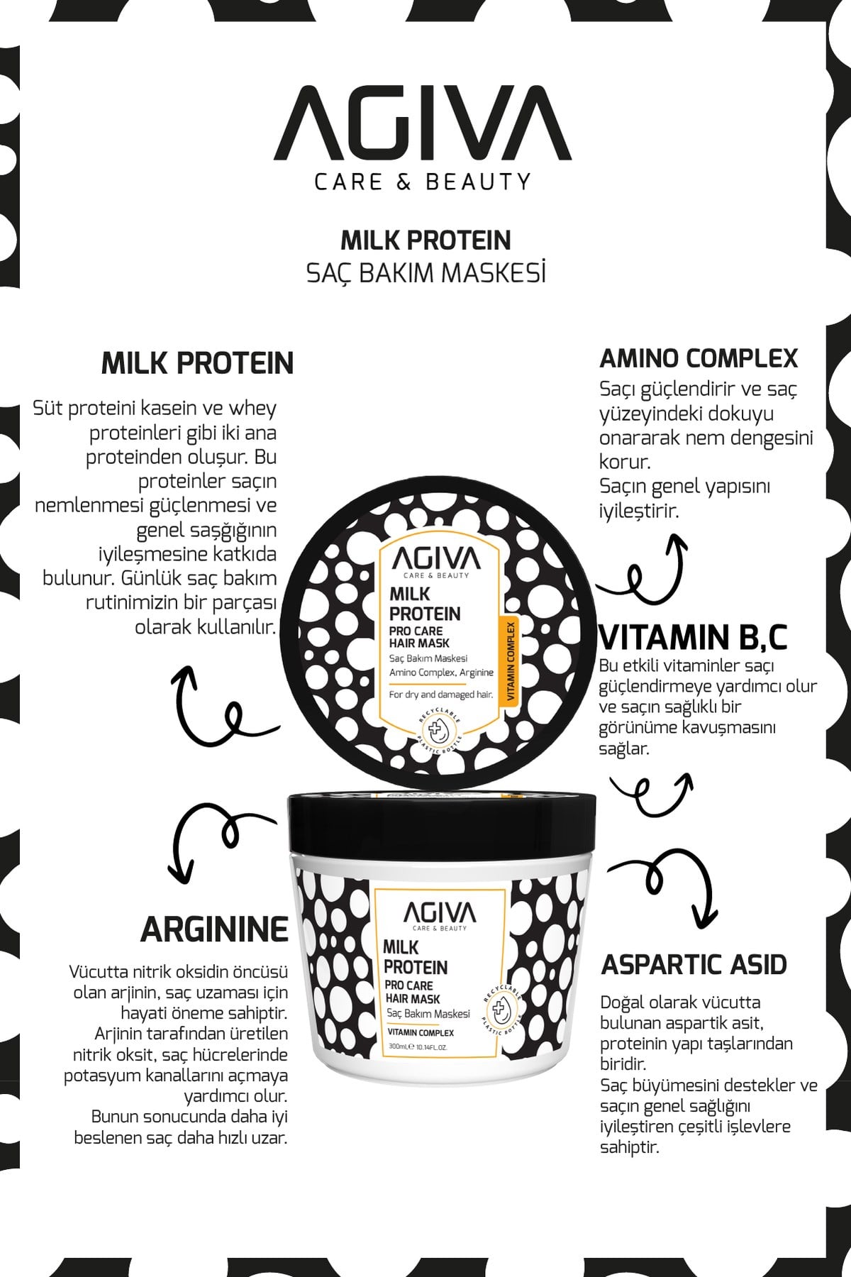 Milk Protein Kuru ve Yıpranmış Saçlar İçin Saç Maskesi – Agiva Care & Beauty Amino Complex