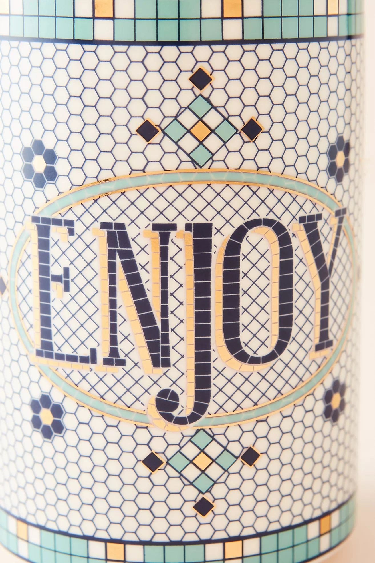 Bistro Tile Stoneware 24k Gold Accent Canister: Garden Edition